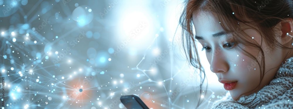 Poster Digital Marketing Using Mobile Phone for Global Business and Data Connection in AI Technology
