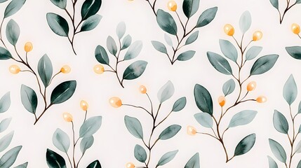 Fototapeta premium Soft watercolor depiction of Christmas tree branches, adorned with warm lights, evoking a cozy holiday atmosphere.
