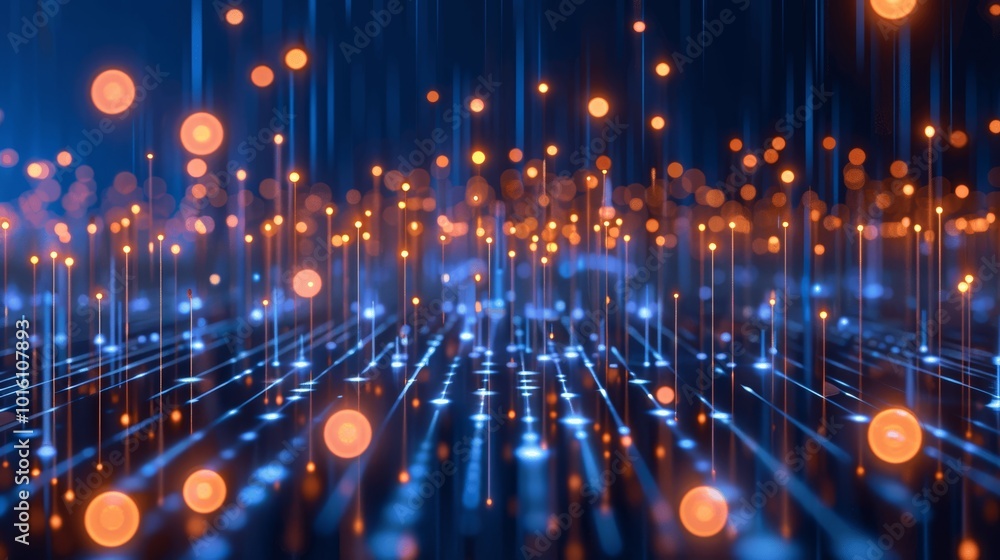 Aufkleber Abstract Digital Background with Binary Code Glowing Lines City Lights Big Data Cyber Security Technology Cyber Concept