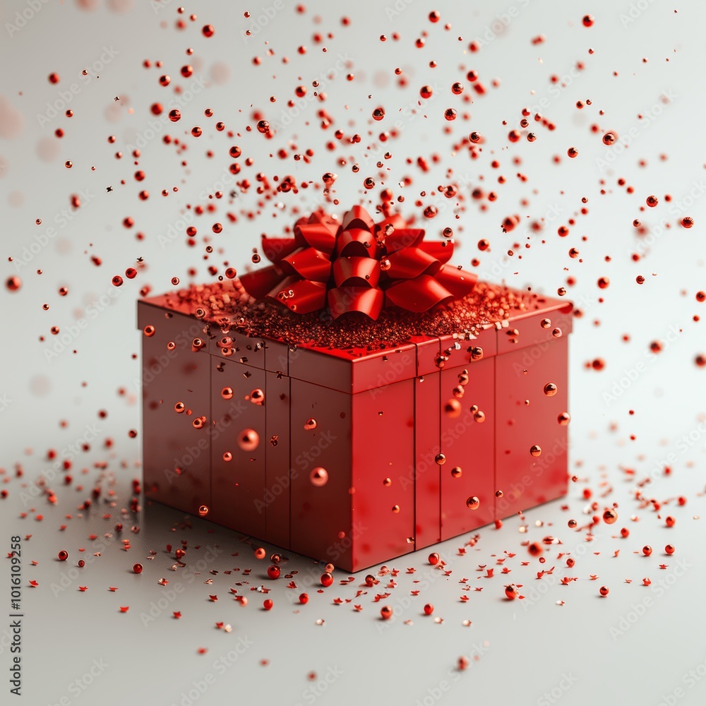 Poster red gift box with bow isolated on white background 3d rendering