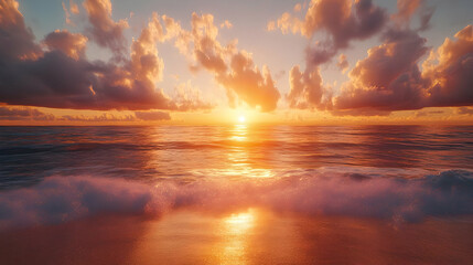 Golden Sunset Over the Ocean - 3D Illustration