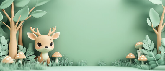Fototapeta premium Cute Deer in a Green Forest.