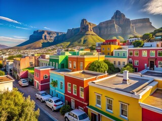 Obraz premium Vibrant Bo Kaap and Cape Town Cityscape in Panoramic View