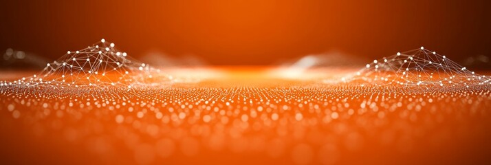 Abstract Big Data Visualization with Connecting Dots and Glowing Orange Technology Background