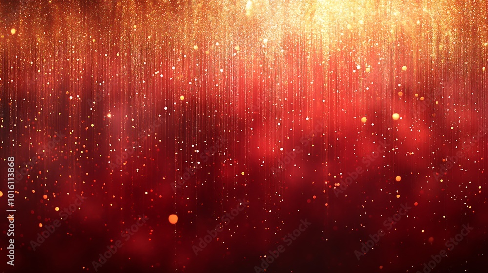 Poster abstract red and gold background with shimmering lights and blurred effect.