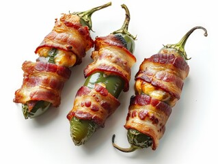Jalapeno Poppers Wrapped in Bacon Isolated On White Background