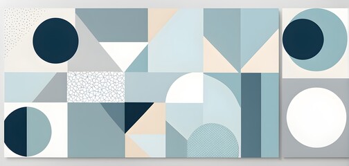 minimalist composition of overlapping geometric shapes with clean lines and muted soft pastel colors