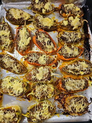 Peppers with minced meat baked with cheese