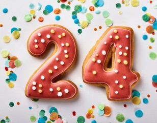 Decorated cookie, number 24, image for birthday or anniversary celebration