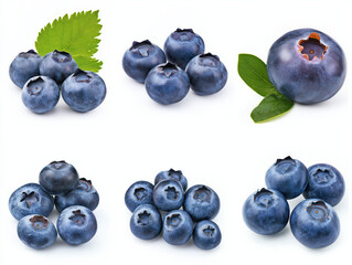 Fresh blueberries with green leaves for culinary and design use