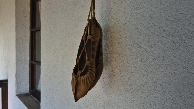 A pair of Balkan traditional peasant shoes opanaci