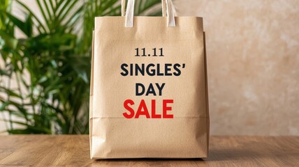 A festive shopping bag highlights the "11.11 Singles' Day Sale," symbolizing discounts and shopping excitement for singles.