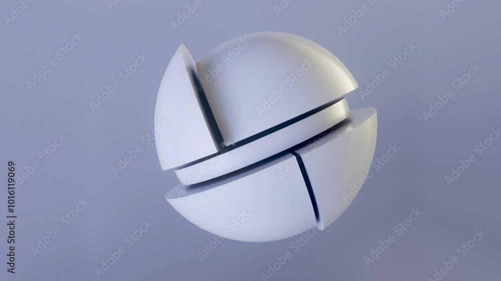 Aufkleber Animation of a white sphere composed of moving segments. 3d rendering 4K