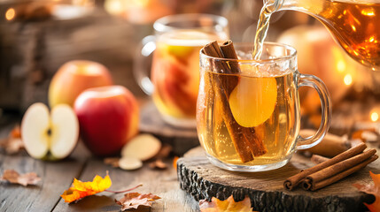 Fresh Apple Cider Being Poured Into a Glass Mug