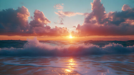 Fototapeta premium Sea and Sky Sunset with Clouds - Realistic Image