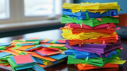 Fototapeta premium Colorful Paper Stacks for Creative Projects and Organization