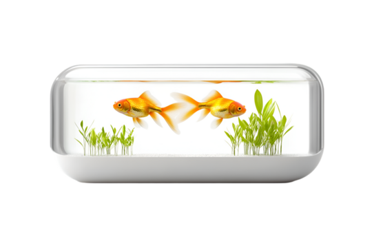 Goldfish swimming in a modern aquarium. transparent background