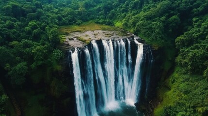 Naklejka premium Majestic Waterfall in Lush Green Forest