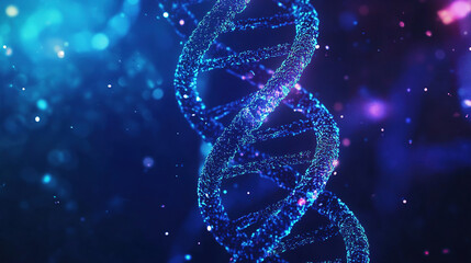 A microscopic view of a double helix DNA structure against a science background. Symbolizing genetics and biological research. DNA Abstract Background. Medical Science. DNA structure. DNA strands