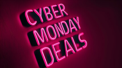 Hot Pink 'CYBER MONDAY DEALS' Neon Sign on an elegant Dark Background