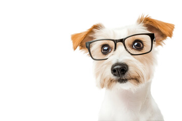 Dog wearing glasses, white isolated background transparent background