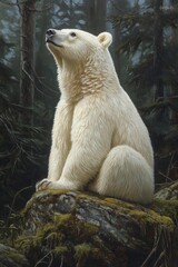 Polar Bear, Majestic Predator, Sitting on a Mossy Rock, Wildlife Portrait, Ursus Maritimus.