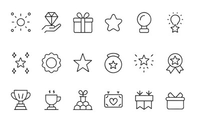 Fototapeta premium Exclusive benefit, prize, incentive, reward editable stroke outline icons set isolated on white background flat vector illustration