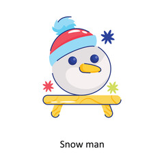 Snow man doodle vector outline Sticker. EPS 10 file