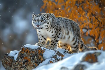 Obraz premium Snow Leopard Majesty Winter Predator in Mountain Habitat