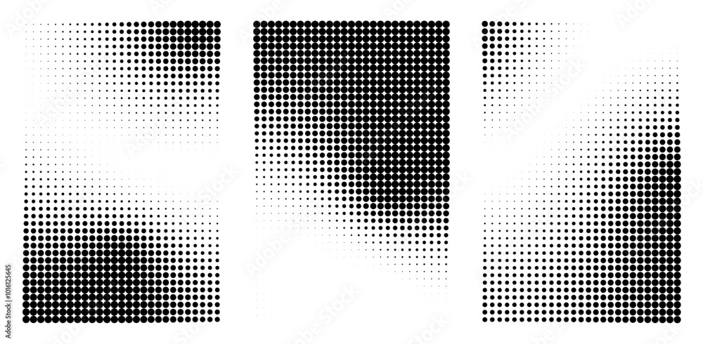 Wall mural set of abstract halftone dotted background. collection of pointillism gradient pattern in dotwork st