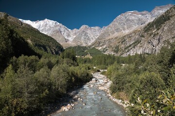 Fototapeta premium Landscape in the mountains Alps and Monte Rosa peak