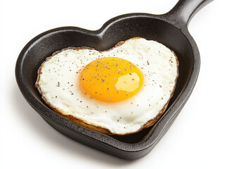 Heart-shaped skillet with sunny-side-up egg for breakfast inspiration