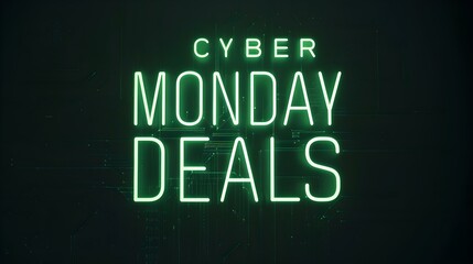 Light Green 'CYBER MONDAY DEALS' Neon Sign on an elegant Dark Background