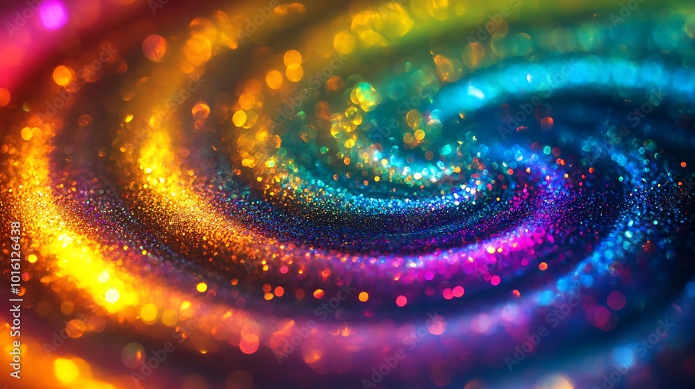 Poster abstract colorful swirling bokeh background with glitter.