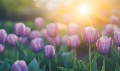A bed of purple tulips in a garden, Generative AI