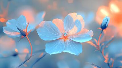 Delicate Blue Flower Illustration with Soft Pastel Background
