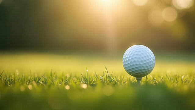 Golf ball in grass banner with copy space
