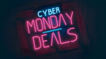 Obraz premium Multicolor 'CYBER MONDAY DEALS' Neon Sign on an elegant Dark Background