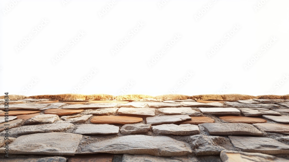 Poster close-up view of a stone wall with warm lighting at the top edge, creating a serene atmosphere.