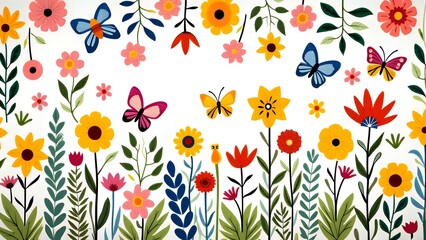 A Delightful Pattern of Flowers, Leaves, and Butterflies