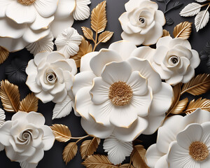 White Velvet Flowers On Black Background