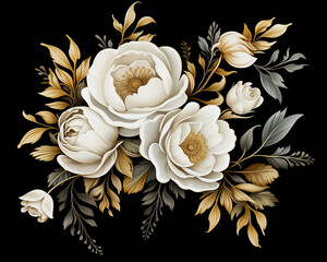 White Velvet Flowers On Black Background