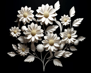 White Velvet Flowers On Black Background