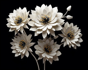 White Velvet Flowers On Black Background