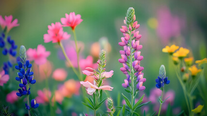 bright and beautiful wild flowers in the field