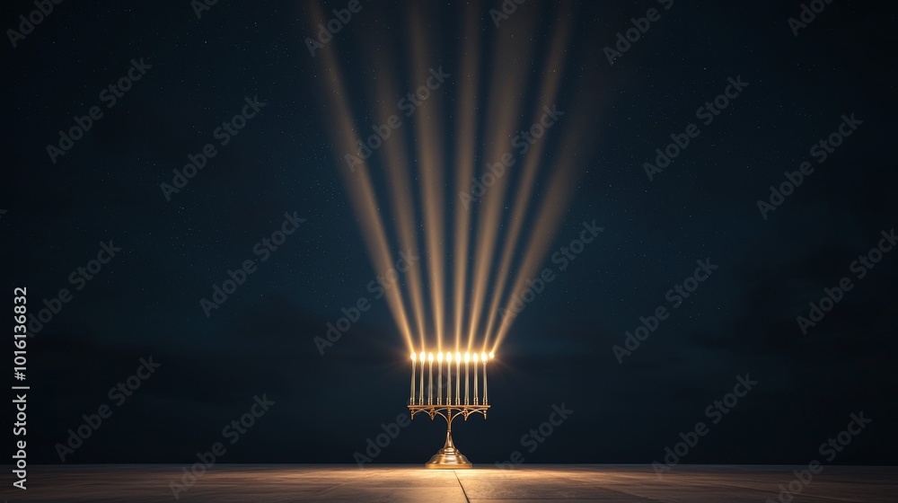 Poster abstract light beams emanating from a source on a dark background.