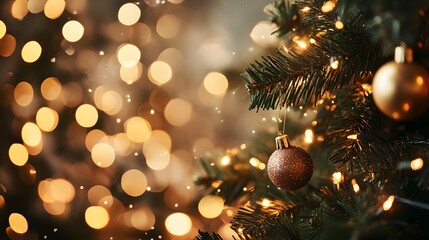 Obraz premium A Glittering Christmas Ornament Hanging from a Decorated Tree