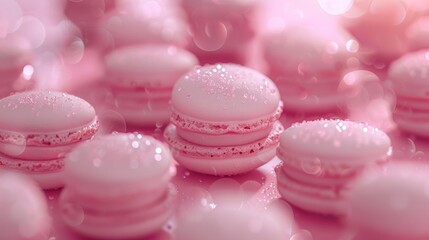Sweet pink macarons with a glossy finish on a soft background, perfect for dessert lovers and food photography enthusiasts.
