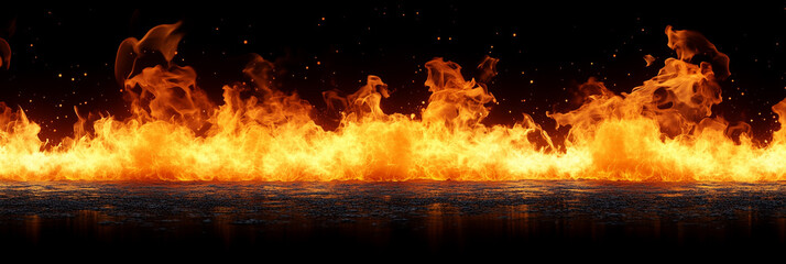 Fiery flames isolated on a black background