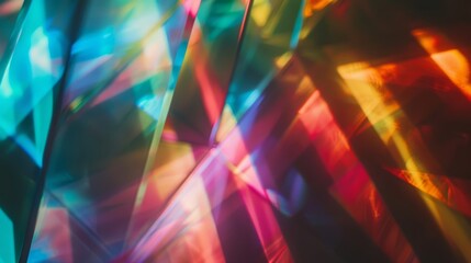 Prismatic shards of light refract in a kaleidoscope of colors, producing an abstract, mesmerizing dance of light and shadow.